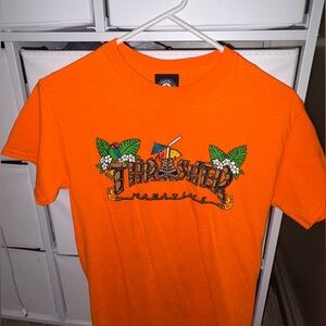 Thrasher Vibrant Orange Tee with Tropical Graphic